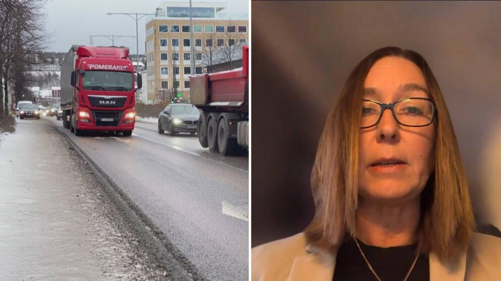 Till höger i bild syns Trafikverkets regiondirektör Birgitta Johnson och till vänster syns trafik.