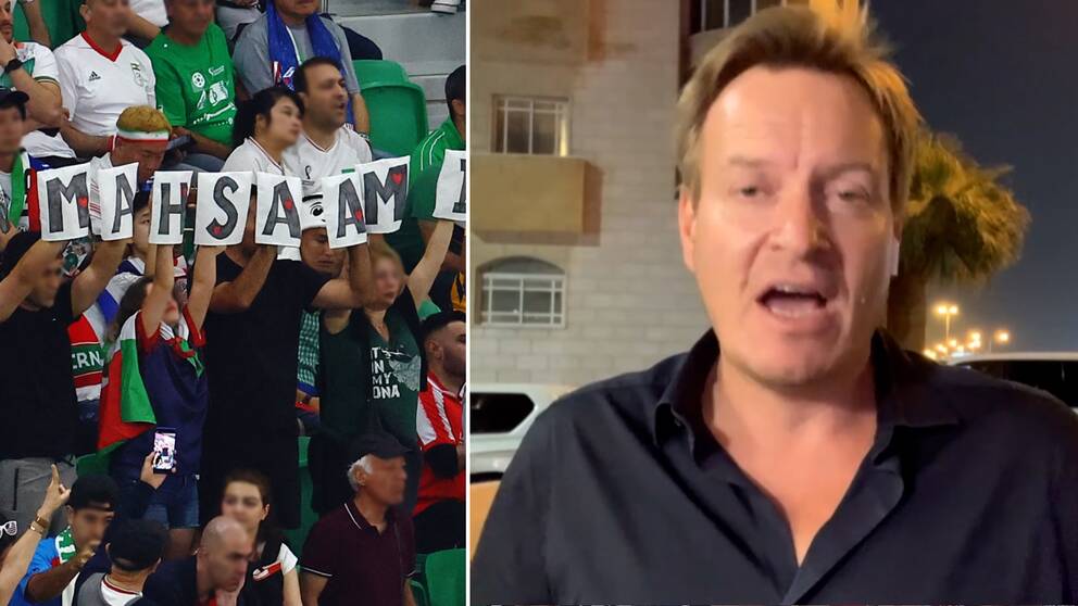 Iranska supportrar och journalisten Rasmus Tantholdt