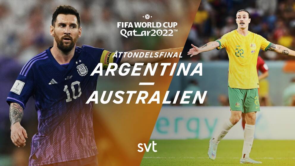 Åttondelsfinal mellan Lionel Messis Argentina och Jackson Irvines Australien.