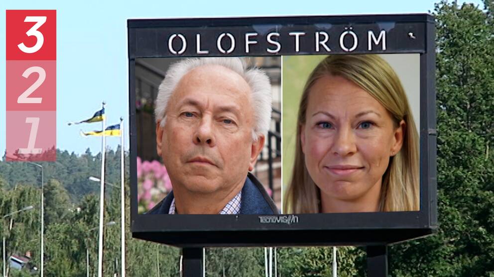 Ett bildmontage med dåvarande socialdemokratiske ordförande Jan Björkman och partiets dåvarande kommunalråd Sara Rudolfsson på en skylt i Olofström.