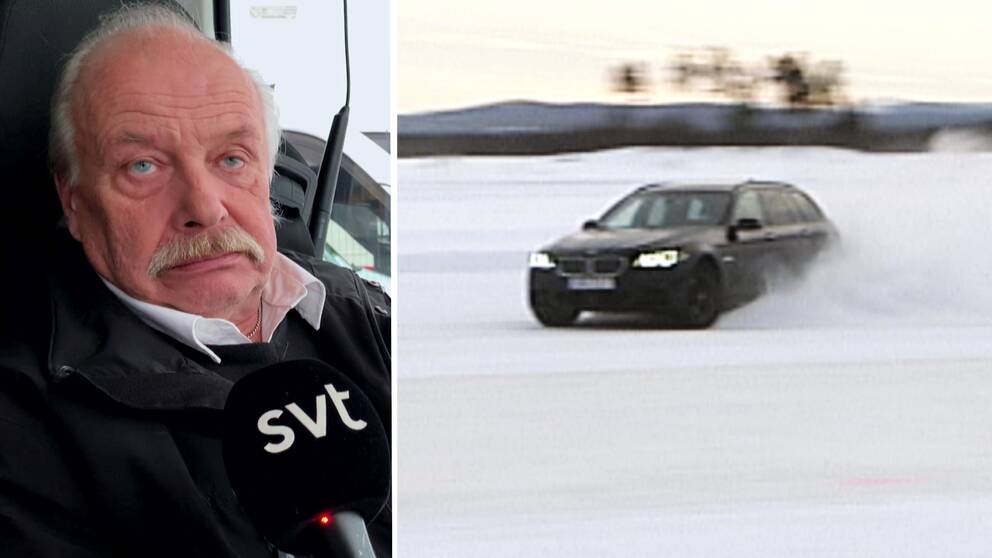 På bilden ser du Svenne Hägglund som berättar om de stora utmaningarna inför årets biltestsäsong i Arvidsjaur. Du ser också en actionbild när en biltestare är ute och sladdar i snön.