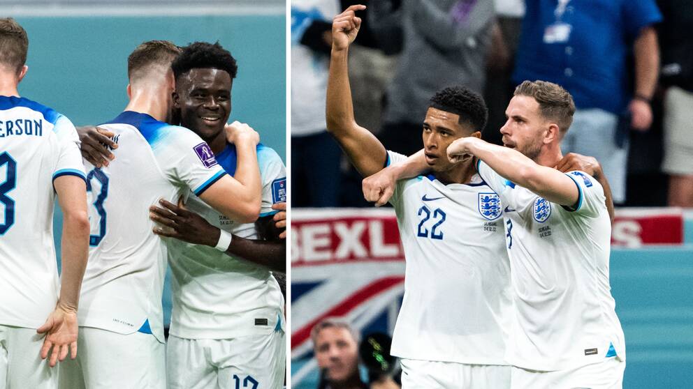Bukayo Saka (till vänster) och Jude Bellingham (till höger tillsammans med Jordan Henderson) låg bakom avgörande målen för England.