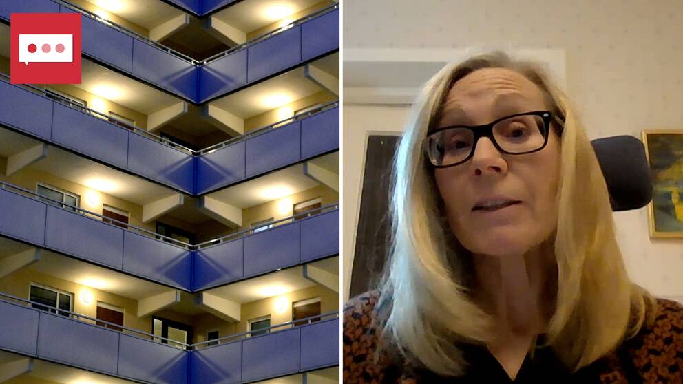 Bilden visar bostadsrätter med loftgångar i bostadshus och Ulrika Blomqvist, vd Bostadsrätterna.