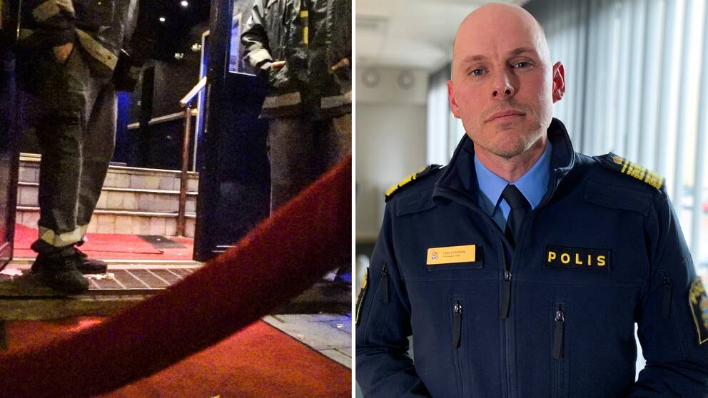 Tvådelad bild. Till vänster en ingång till en nattklubb. Till höger polisområdeschefen Lars Eckerdal.