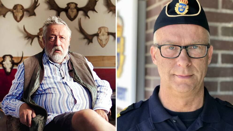 Leif GW Persson sitter i en fåtölj. Chef för grova brott polisen Höglandet Rickard Finndahl.
