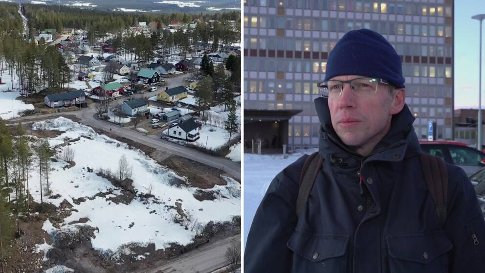 Översikts bild av östra Malmberget och LKAB:s presschef Anders Lindberg till höger.