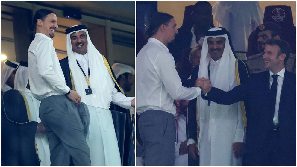 Zlatan på gott humör tillsammans med Qatars emir Tamim bin Hamad Al Thani.