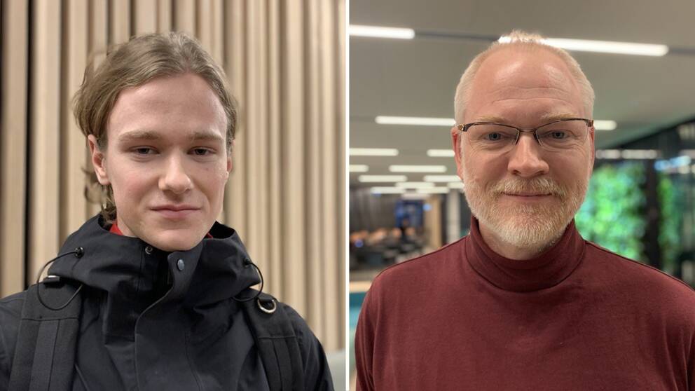 Bild på en ung student och en äldre lärare. Båda har tankar och åsikter om den nya chatboten ChatGPT som de tror kommer att användas till fusk, men också för hjälp.