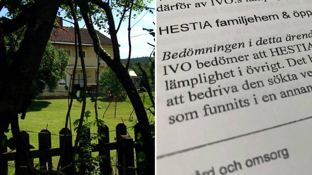Bild på ett gult hus bland grönska och träd och en bild text. Texten är från Ivo och handlar om en tidgare Plateaföreståndare och föreståndaren på John Walter-hemmet. Hon stoppas nu av IVO.