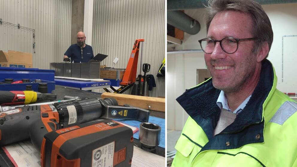 Montage: Till vänster en bild på en kille i långt skägg med flertalet hårsnoddar i som jobbar i en industrilokal. Till höger ett porträtt på Peter Lundström i gul vinter-varseljacka och halvrunda, glasögon med bruna bågar.
