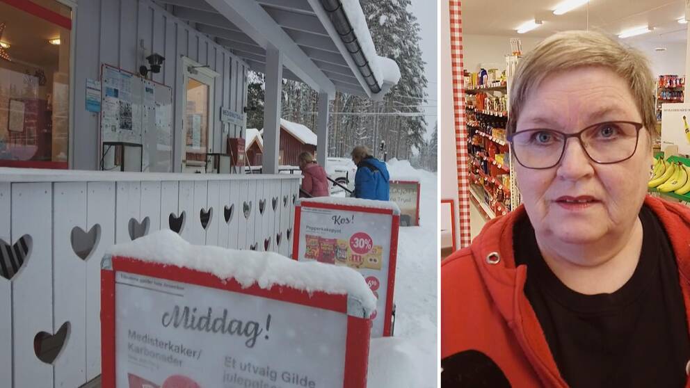 Till vänster: bild på Kristine Singstad Österhaugs butik i Norge. Till höger: Kristine Singstad Österhaug står inne i butiken, i bakgrunden syns varor.