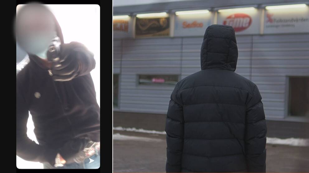 Bilden till vänster är hämtad från ett förundersökningsprotokoll av en gängkriminell man.