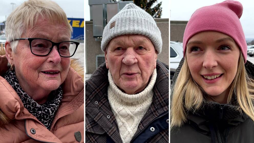 Montage: Bild på äldre kvinna i kort ljust hår, svarta glasögon och ljusrosa jacka. I mitten en äldre man med grå mössa och vit stickad tröja med krage, till höger en bild på en yngre tjej med längre hår och rosa mössa.