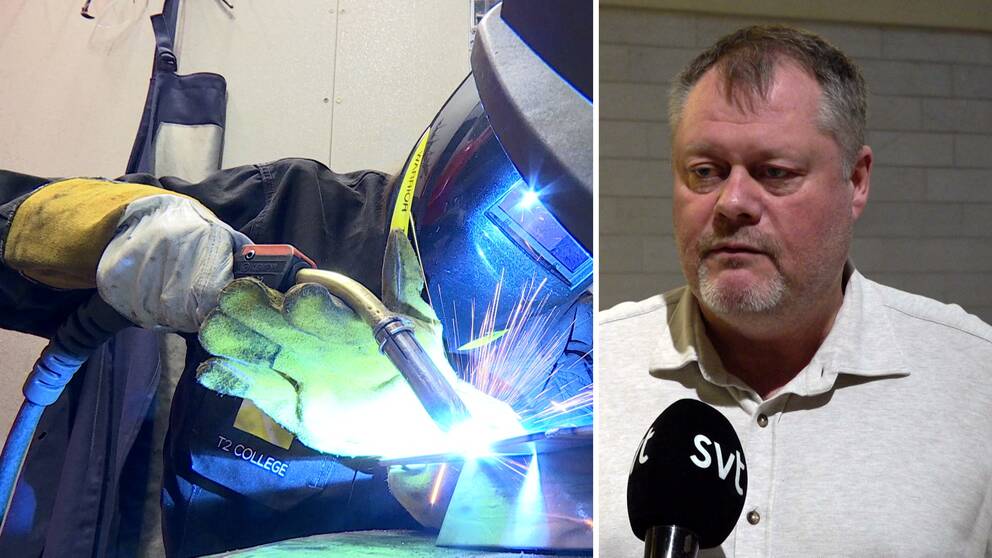 närbild svetsare som arbetar