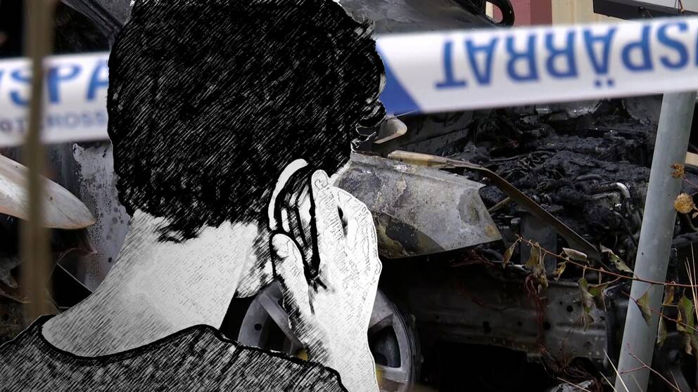 Bilbrand – animering – polisavspärrning
