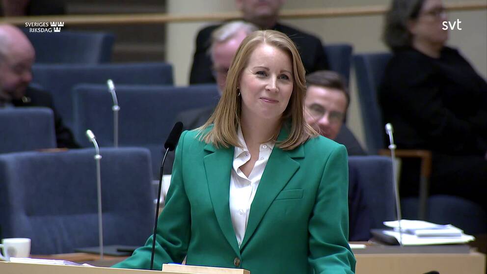 Annie Lööf tar emot hyllningar från partiledarkollegerna i riksdagen i sin sista partiledardebatt.