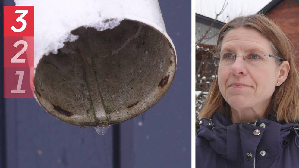 Närbild på slutet av stuprör. Andra bilden Kristine Karlssson.