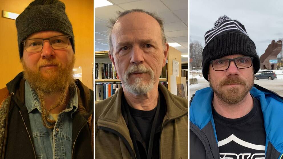 Tre män i rad. Från vänster till höger: Morgan Ruste, Torgny Henriksson, Rickard Gustafsson. De pratar om droganvändningen i Härjedalen.