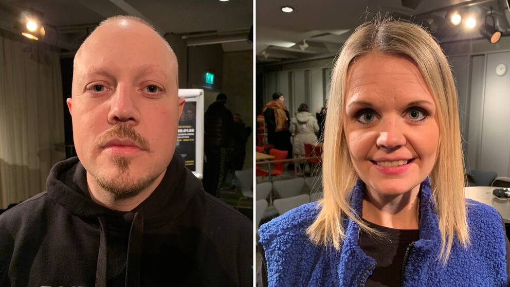 Porträttbild på en man (rapparen Sebastian Stakset) och en kvinna (Malin Hagenfors på Pingstkyrkan Eskilstuna)