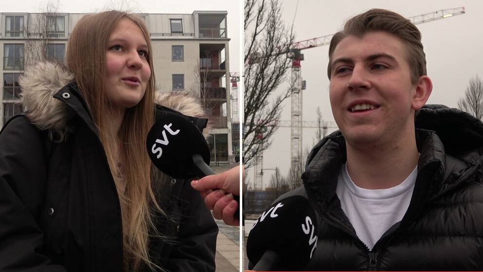 En splittad bild på eleverna Tindra Ohlsson Barnett och Jonas Jimmefors när de pratar med SVT:s reporter.