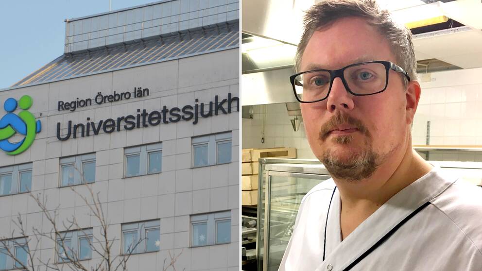 Tvådelad bild: Fasaden på Universitetssjukhuset Örebro och ett porträtt på Lars Edling, ordförande i Läkarföreningen i Region Örebro län.