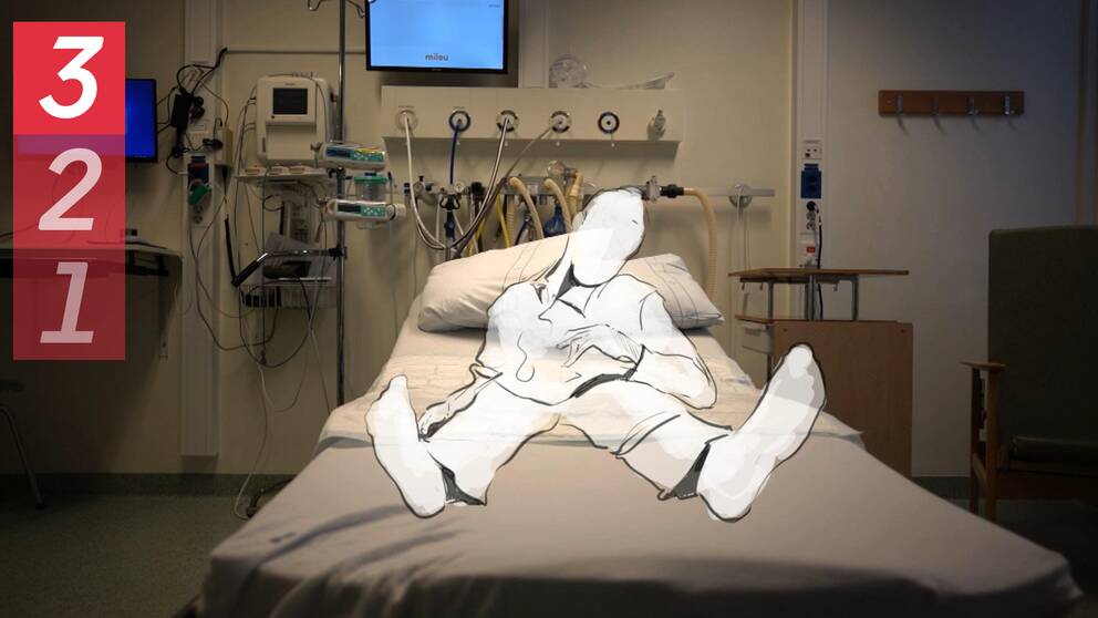 En anonymiserad patient ligger på en sjukhussäng.