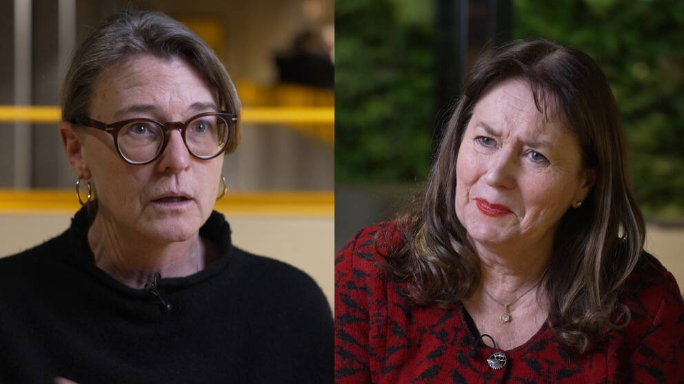 Rättsläkare Eva Rudd (till vänster) vill avliva myter om rättsmedicin som upprepas i kriminalberättelser. Författaren Anna Jansson (till höger) är tacksam för möjligheten att besöka myndigheten. 