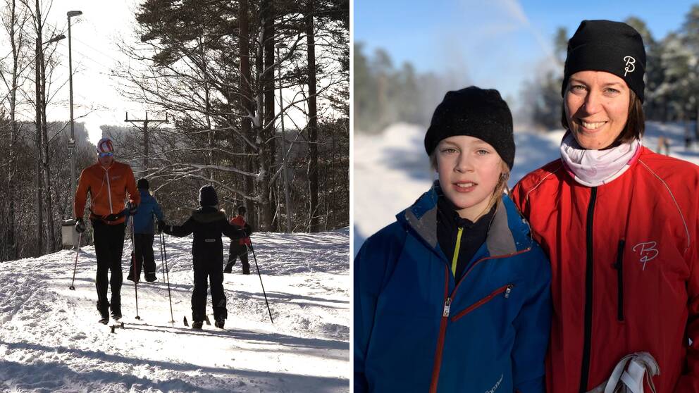 Nina och Uno är ute och åker längdskidor i Härryda.