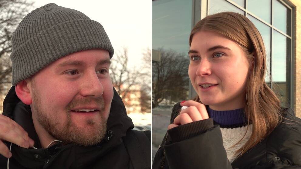 Ett montage av två studenter utanför Umeå universitet