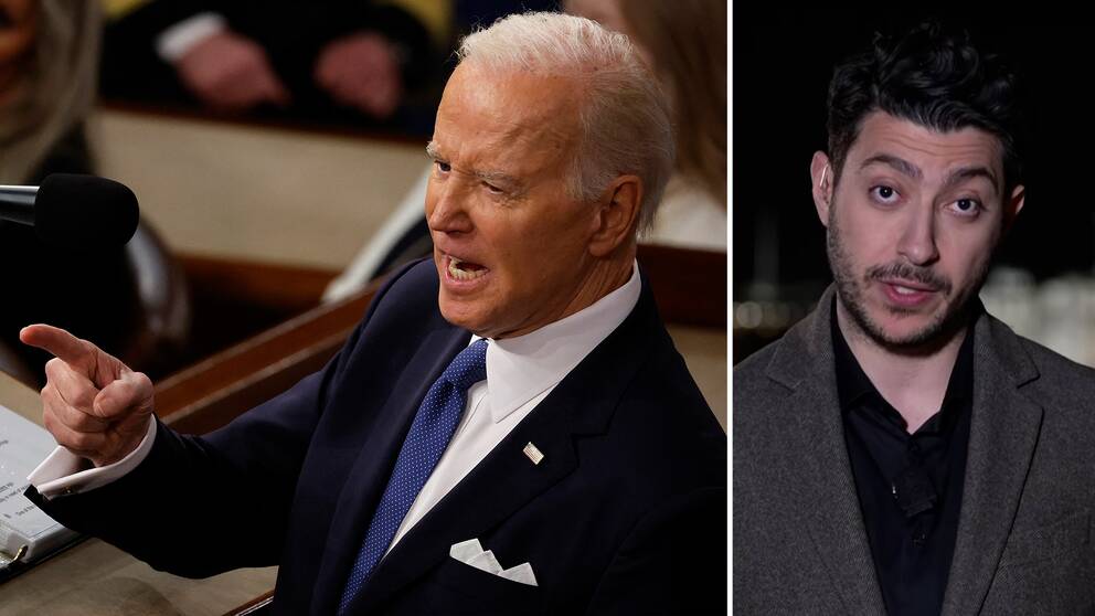 Bild på Joe Biden som pekar med pekfingret och bild på Fouad Youcefi.