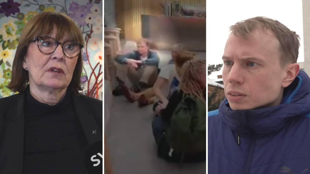 en kvinna i brillor, en klimataktion med sittande aktivister, och en ung läkare