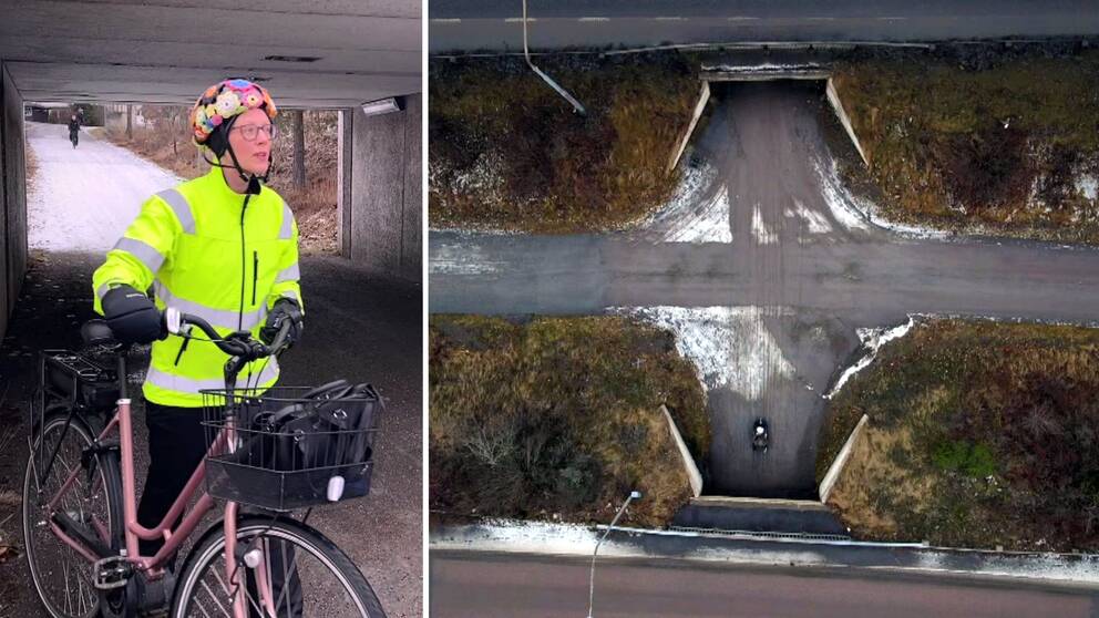 Linnea Viklund, gatu och parkchef i Västerås stad, med cykel vid gång- och cykelkorsning där en kvinnlig cyklist dog i en cykelolycka 2018.