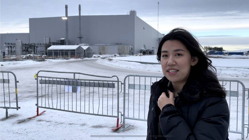 Batterifabrik i vinterlandskap