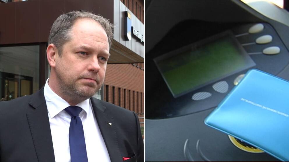 Tvådelad bild: Västtrafiks ordförande Peter Hermansson (M)  och en biljett från Västtrafik i form av ett plastkort som blippas mot en läsare.