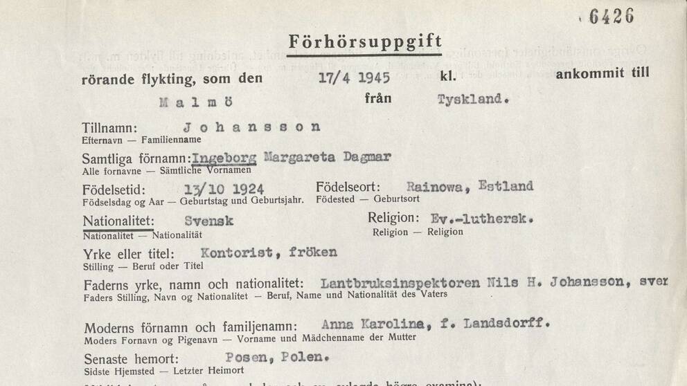 Ingeborg Spohn kom till Sverige med de vita bussarna under andra världskrigets slut. Hennes pappa var från Sverige och hon hade därför svenskt pass.  