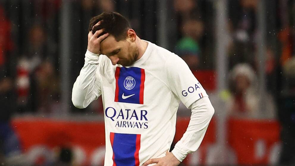 Leo Messi deppar efter PSG:s förlust mot Bayern Munchen.