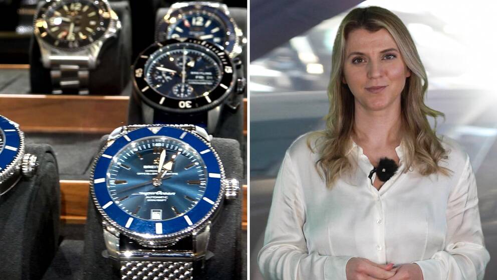Närbild på armbandsur och en halvkroppsbild på reportern Valentina Xhaferi iklädd en vit blues.