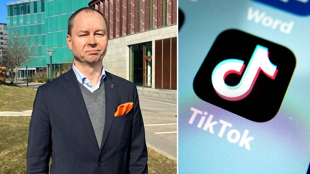 Till vänster: Johan Frithiof- Karlberg, digitaliseringschef i Lunds kommun. Till höger: En symbol på appen Tiktok.