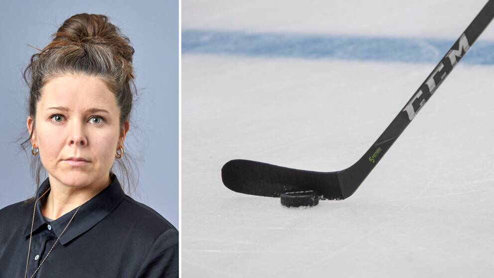 Porträtt på vice chefsåklagaren Helena Falkerb, hockeyklubba med puck
