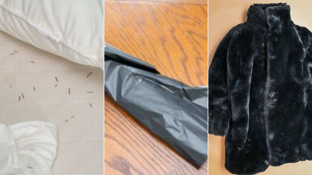 barr som ligger på sängen, en rulle sopsäckar, 18-åringens jacka.