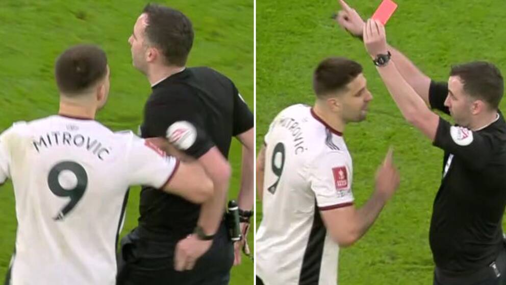 Aleksandar Mitrovic blev utvisad efter att ha knuffat domaren.