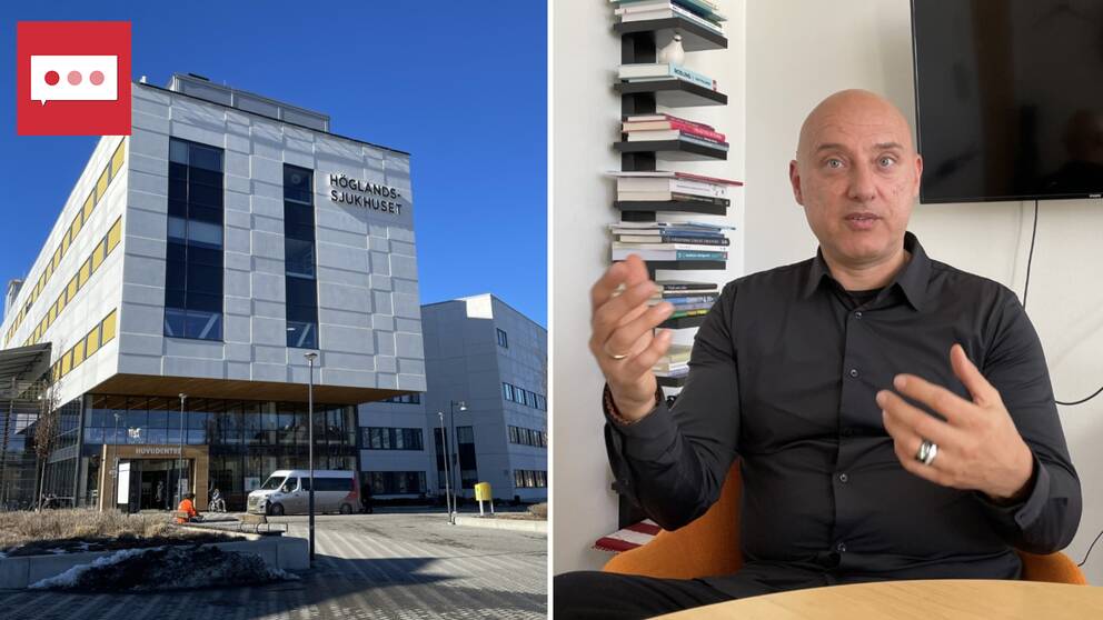 Bild på Höglandssjukhuset samt på Pierre Cherfan, läkare region Jönköpings län.