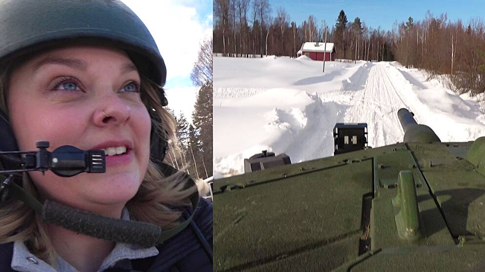 SVT:s reporter Anna Wallbrandt åker i Stridsvagn 122 under militärövningen Vintersol i Boden.