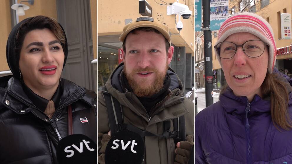 En kvinna i rött läppstift, en man i kort skägg och keps. Och en kvinna i glasögon. Homeira, John och Maja.
