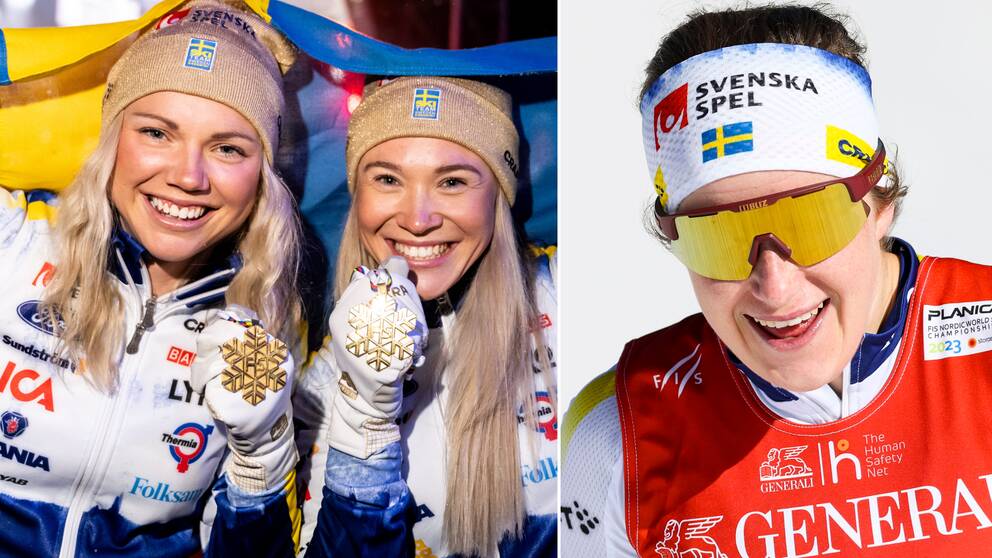 Ebba Andersson samt VM-guldlaget kör printstafetten