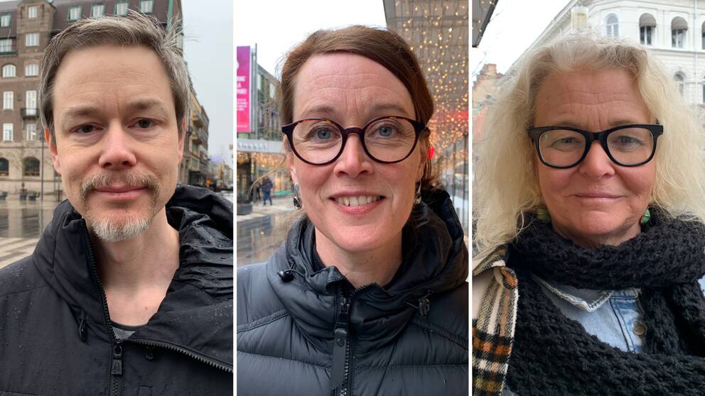 En man och två kvinnor med glasögon, alla står utomhus i Eskilstuna