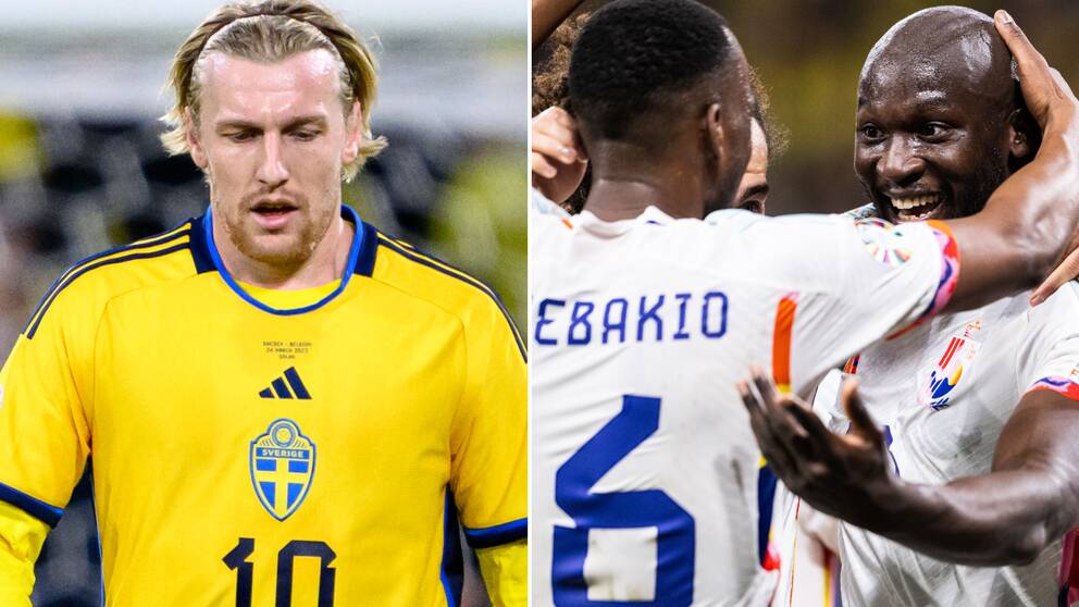 Emil Forsberg deppar efter Romelu Lukakus mål.