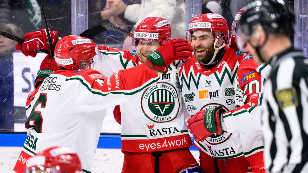 Frölundas Anthony Greco jublar efter 1-1