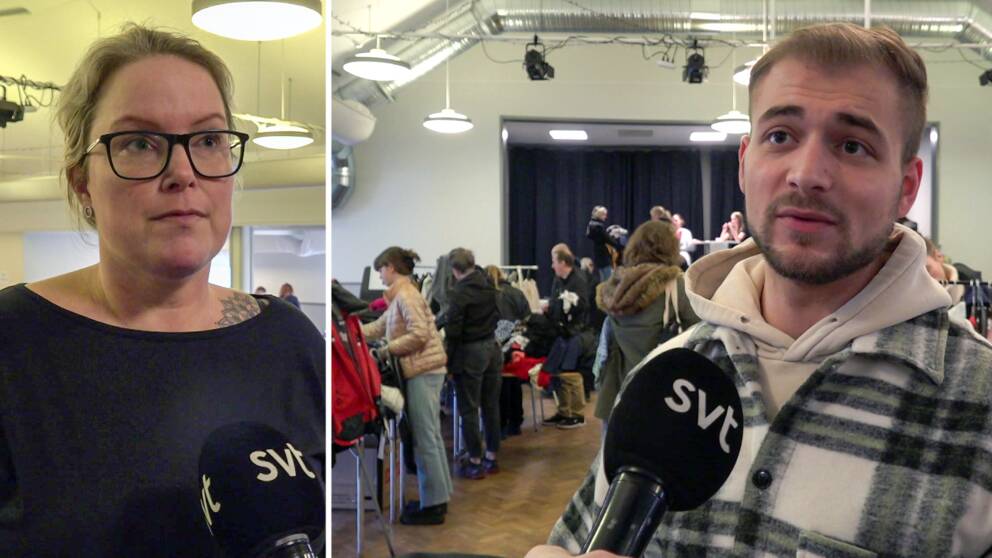 En kvinna och en man på en loppmarknad