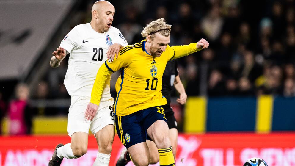 Emil Forsberg under matchen mot Azerbajdzjan.